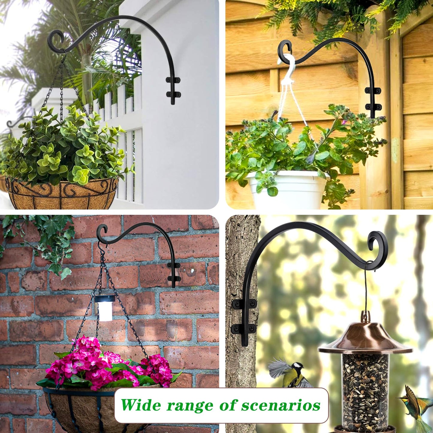 TUOBOUNDARY 12 Inch Hanging Basket Hook Outdoor 2PCS Bird Feeder Hanger,Garden Hooks,Wind Chimes,Outdoor or Indoor Heavy-Duty Long Plant Hanger Hook