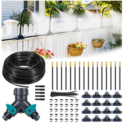 HIRALIY 360° Adjustable Drip Irrigation System 100FT, 1/4" Tubing with Adjustable Copper Nozzles, Automatic Atomizing Watering Kit for Garden, Yard, Lawn, Greenhouse & Potted Plants