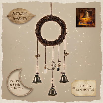 2Pack Witch Bells Hanging Wreath for Front Door Knob, Protection Wind Chimes, Handmade Witchy Decor with Wiccan Magic, Perfect Indoor Home Room Decor for Halloween Witchcraft (2packWitchBells)