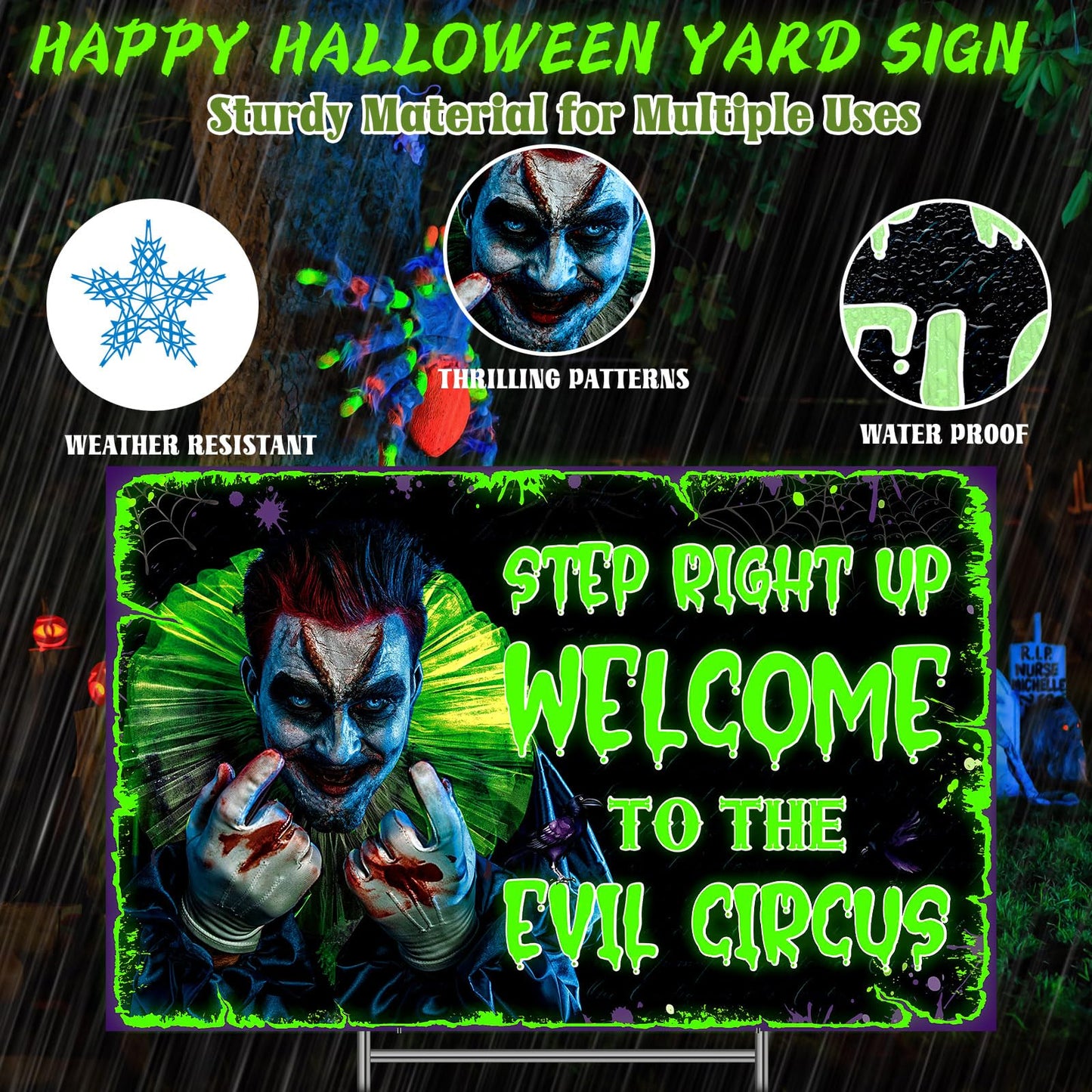 Colingmill Halloween Decorations Outdoor Circus Clown Yard Signs with Stake Large Fluorescent Scary Creepy Carnival Decor Welcome to The Evil Circus Lawn Sign for Outside Garden Halloween Party Decor