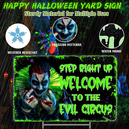 Colingmill Halloween Decorations Outdoor Circus Clown Yard Signs with Stake Large Fluorescent Scary Creepy Carnival Decor Welcome to The Evil Circus Lawn Sign for Outside Garden Halloween Party Decor