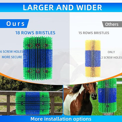 Extra Large Size Livestock Scratching Brush, Upgraded Horse/Goat/Cow/Cattle Scratcher Brush for Grooming, Itch Relief Horse Scratcher Brushes Kit with Two Sets of Mounting Screws(4-Pack,Green)
