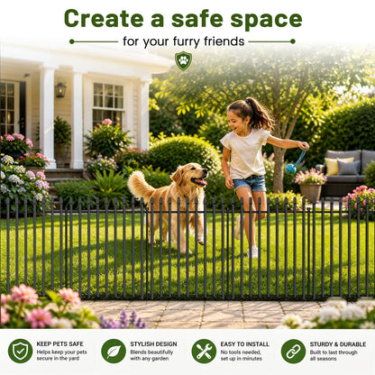 10 Panels No Dig Decorative Garden Fence, 32in(H)×22ft(L) Heavy-Duty Rustproof Metal Panels, Outdoor Dog Barrier for Yard & Patio, Landscape, Border| Portable Temporary Fencing