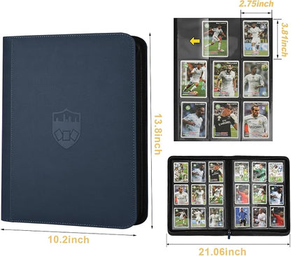 360 Cards Ringless 9-Pocket Side Loading Trading Card Binder, PU Zipper Fixed Page Card Album for TCG Sports Cards, Not Fit Top Loaders (Blue)