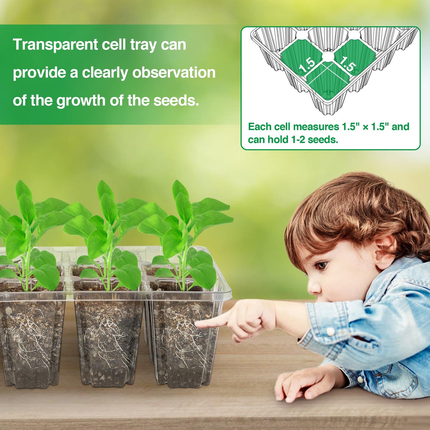 The Bundle of Bonviee 5 Packs Seed Starter Tray with Grow Light and 36 Packs Variety Sizes Clear Nursery Pots