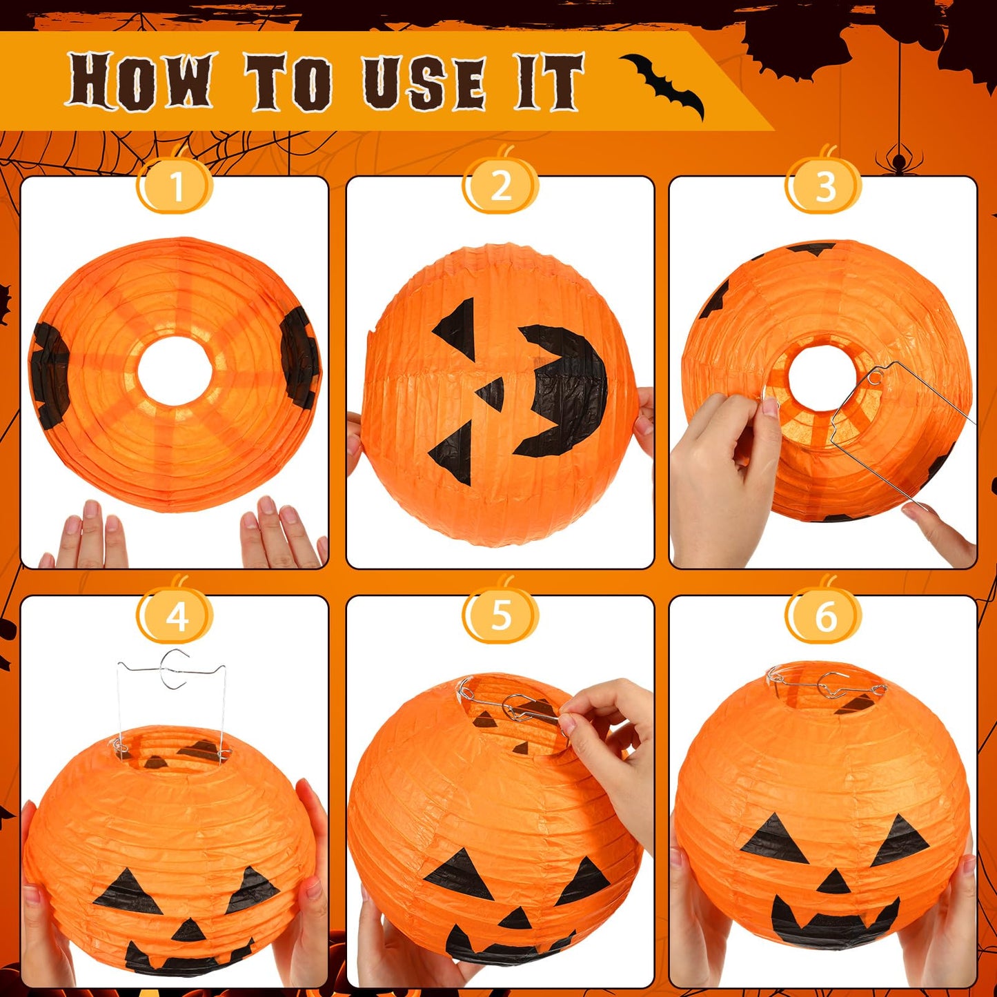 Retisee 20 Pcs 8 Inch Halloween Pumpkin Paper Lantern Halloween Jack O Lantern Paper Lantern Orange Pumpkin Lantern for Halloween Party Halloween Pumpkin Hanging Paper Lantern for Indoor Outdoor Decor