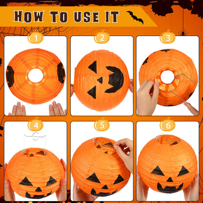 Retisee 20 Pcs 8 Inch Halloween Pumpkin Paper Lantern Halloween Jack O Lantern Paper Lantern Orange Pumpkin Lantern for Halloween Party Halloween Pumpkin Hanging Paper Lantern for Indoor Outdoor Decor