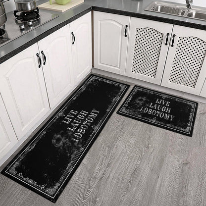 Fuoxowk Goth Kitchen Mat Set of 2 - Non Slip Halloween Spooky Kitchen Rugs Black Goth Rug Skull Witchy Rug for Home Kitchen - Live Laugh Lobotomy Sign - Halloween Gothic Kitchen Decor Accessories