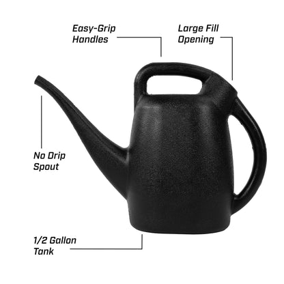 Chapin 48000 Watering Can, Garden, Indoor and Outdoor Plants, Recycled Plastic, Made in USA, Black, 1/2 Gallon