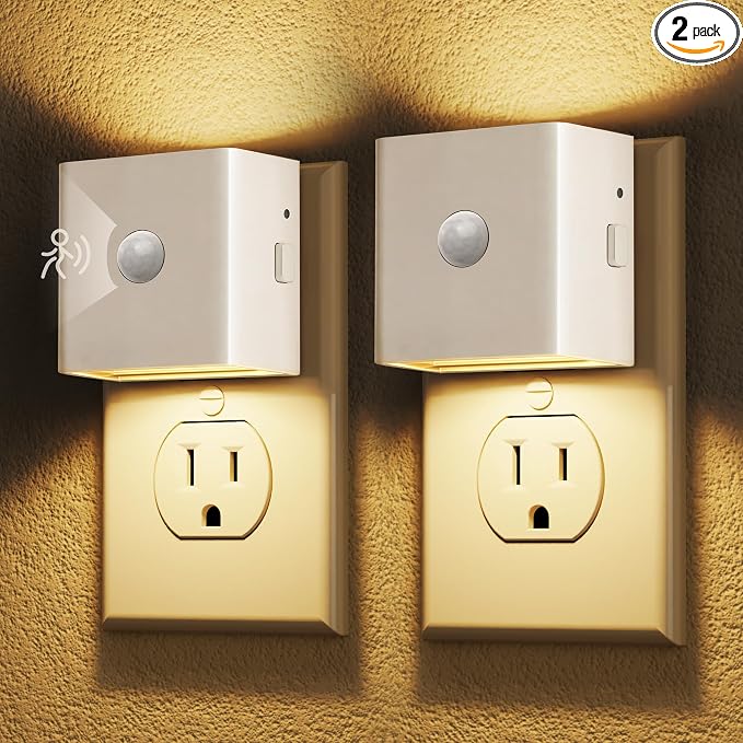 DORESshop LED Motion Sensor Night Light[2 Pack], Plug in Night Light with Motion Sensor, Brightness Adjustable Motion Activated Nightlight for Bedroom, Bathroom, Hallway, 3000K