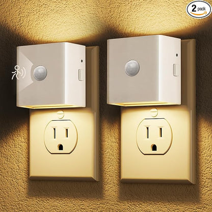 DORESshop LED Motion Sensor Night Light[2 Pack], Plug in Night Light with Motion Sensor, Brightness Adjustable Motion Activated Nightlight for Bedroom, Bathroom, Hallway, 3000K