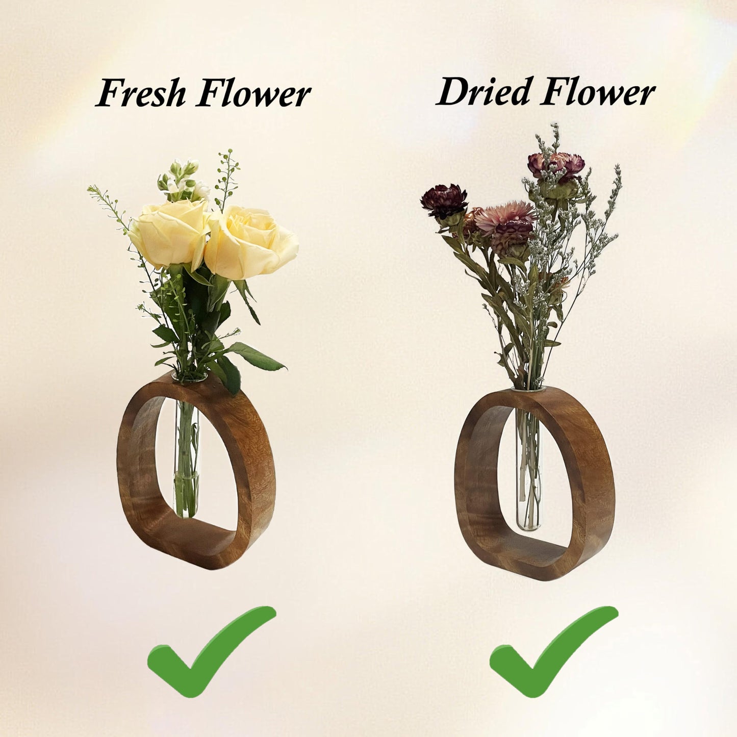 JYSHLCAH Wooden Glass Test Tube Vase Flower Holder Plant Vase Small Plant Terrarium Display for Desk Décor
