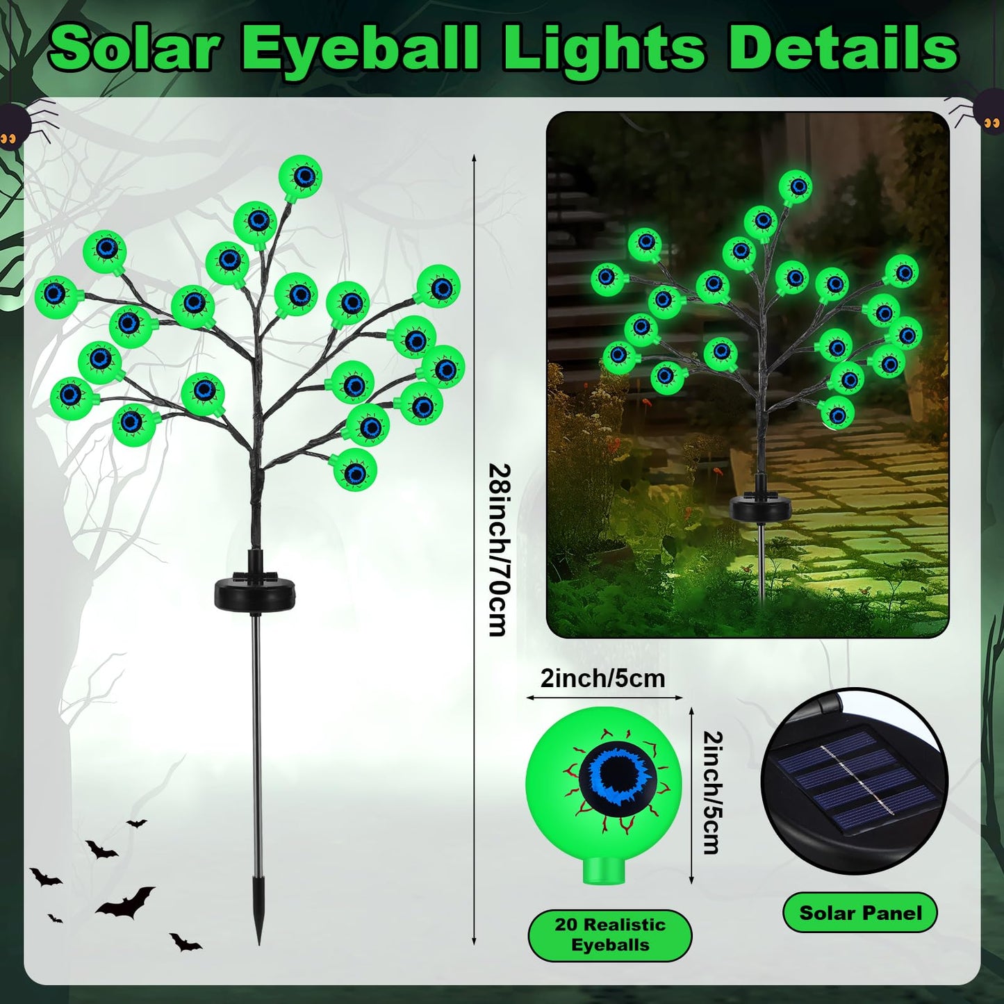 MiniInflat 6 Pack Halloween Decorations Outdoor Included Large Witches Cauldron on Tripod with String Light Eyeball and Skeleton 3 Pcs 6 ft Lighted Witch Stakes 2 Pcs Solar Eyeball Light for Yard Lawn