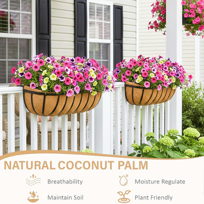 XXFBJNMD Window Box Railing Planter with Coco Liner 2 Pack 16 Inch Metal Hanging Flower Planter Deck Railing Planters Boxes for Balcony Outdoor Plants Fence Porch Patio