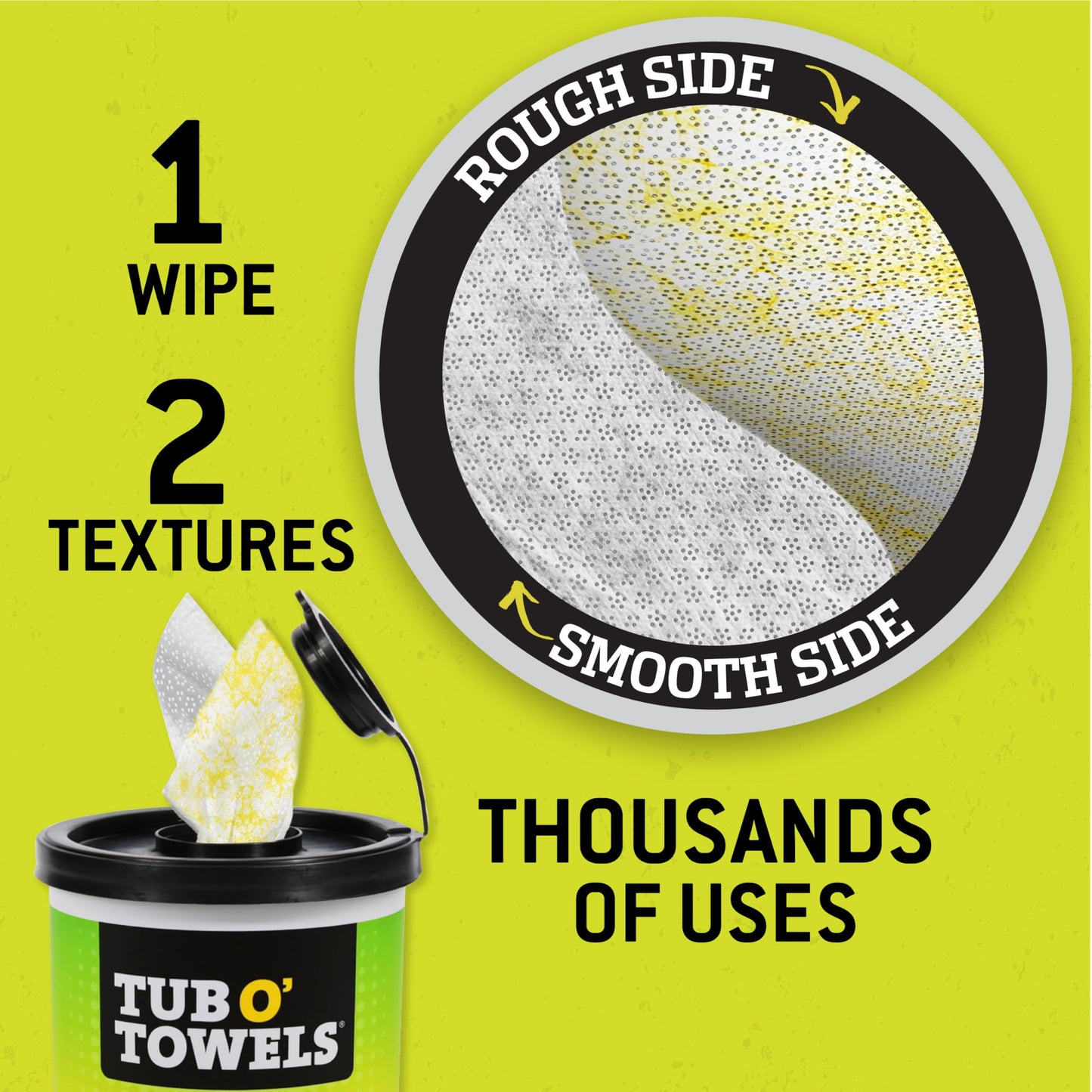 Tub O’ Towels TW75 Heavy-Duty 10" x 12" Size Multi-Surface Cleaning Wipes, Dual Texture, 75 Count Per Canister