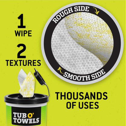 Tub O’ Towels TW75 Heavy-Duty 10" x 12" Size Multi-Surface Cleaning Wipes, Dual Texture, 75 Count Per Canister