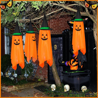 2 Pack Halloween Hanging Pumpkin Decorations Outdoor Hanging Pumpkin Witch Hats Ornaments for Home Garden Yard Party