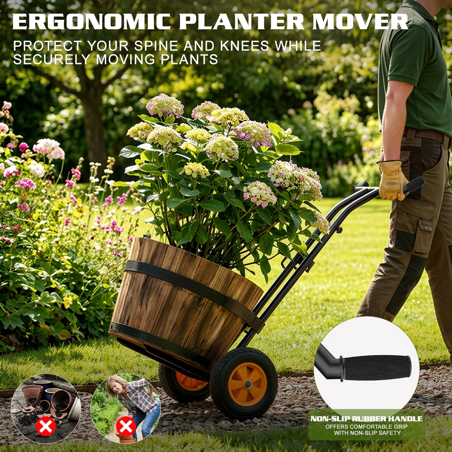 Housolution Plant Caddy with Wheels, Heavy Duty Plant Dolly for Big Pots, Plant Mover with Adjustable Grabbing Arm and Base, Trolley Cart for Seniors, Lawn, Patio, Backyard Gardening