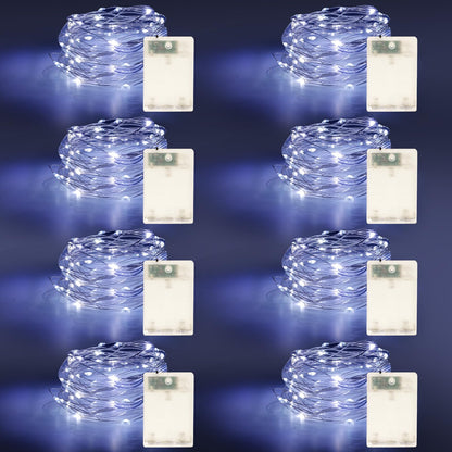 YPHSOL Fairy Lights String Lights 50LED Waterproof 16.4ft Copper Wire 8 Pack White