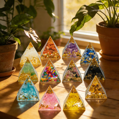 AierCrystal (1.18inch-12pcs Natural Healing Crystal Pyramid Set —Feng Shui Home Decoration, Chakra Balancing Purification, Energy Healing Meditation Tool, Home Ornament(3cm Pyramid 12pcs Set)