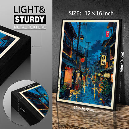 Japanese Tokyo Tea House Canvas Wall Art Japanese City Street Cafe Scene Picture Print Modern Ukiyo-e Decor Poster for Japanese Home Bedroom Decorations Artwork12x16in Black Framed