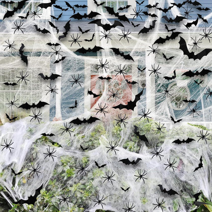 Halloween Decoration Outdoor, 1600sqft Spider Webs Halloween Party Decorations with 100Pcs Fake Spiders and 60Pcs Bats for Exterieur, Indoor Outdoor Party Supplies