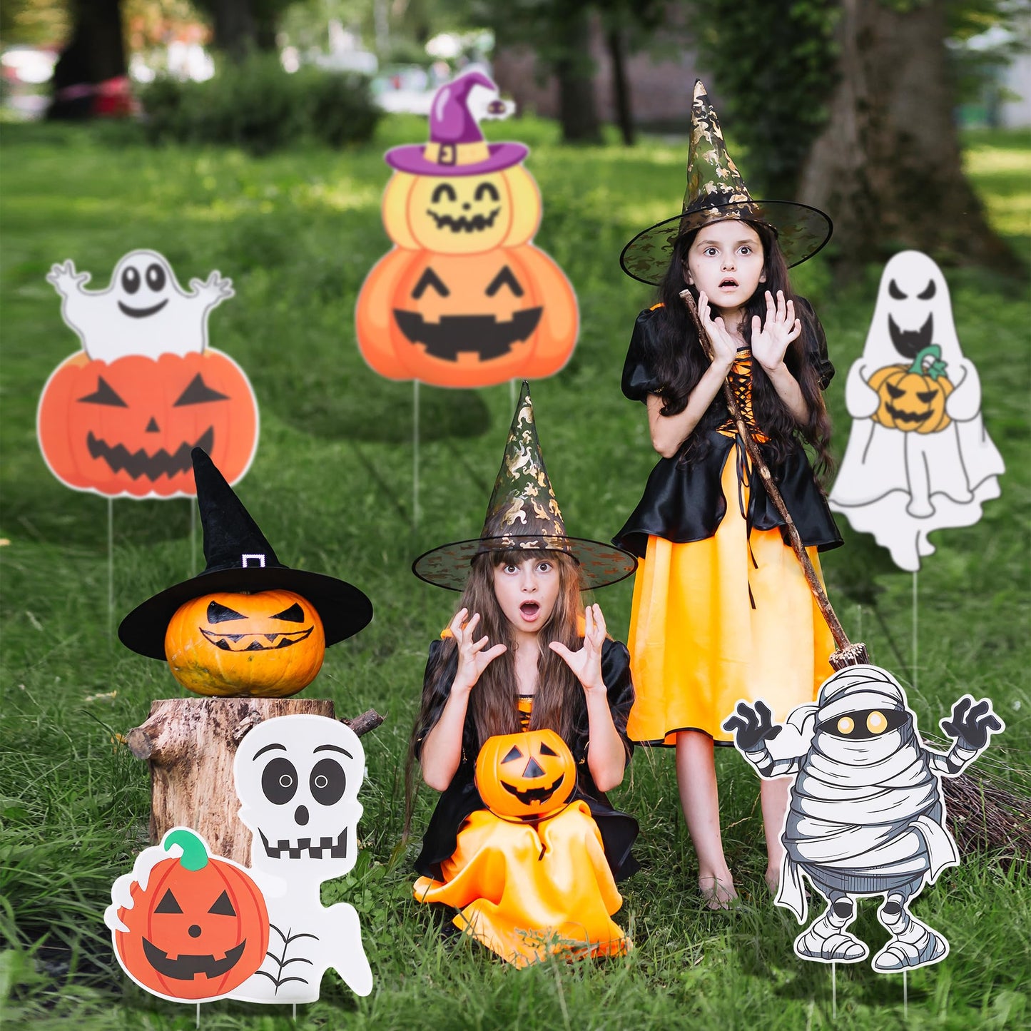 Halloween Yard Signs, 10 Pcs Outdoor Lawn Decorations with Stakes - Sturdy Corrugated Plastic Halloween Decor for Outdoor Holiday Display
