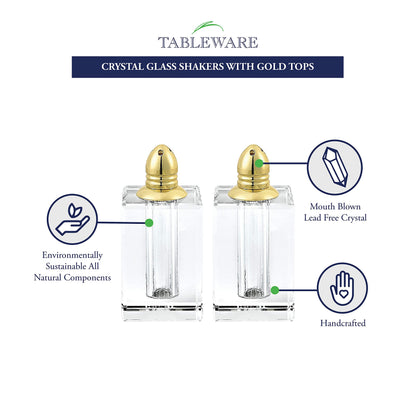 Badash Crystal Salt and Pepper Shaker Set - 3.5" Tall Spirit Hand-Cut Optical Crystal Glass Shakers with Gold Tops - Set a Beautiful Table