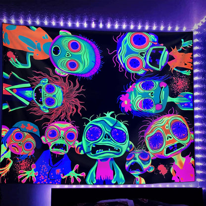 Horror Tapestry Blacklight Tapestry for Bedroom Zombie Crowd Around Tapestries UV Reactive Poster Glow in the Dark Walker Undead Ghoul Tapestries Wall Hanging Halloween Decor Scary Room Decor 90"x71"
