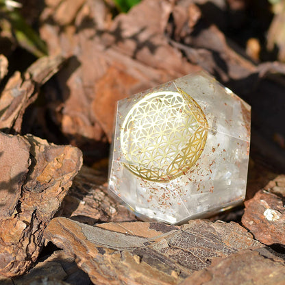 Orgonite Crystal Selenite Dodecahedron - Orgone Energy Generator Healing Chakra Stone with Flower of Life Design for Spiritual Balance, Meditation, Yoga, Reiki, Office and Home Décor