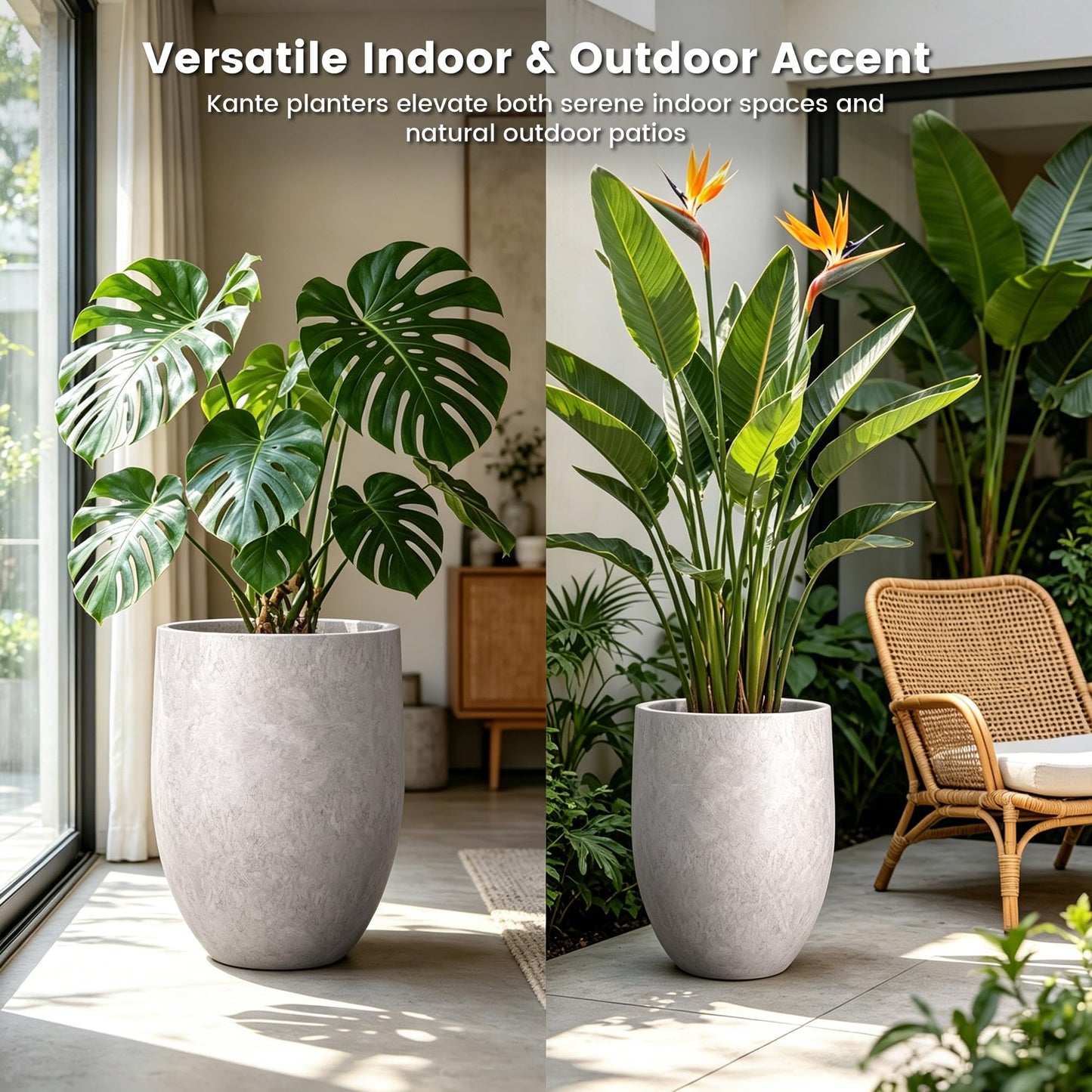 Kante 21.7" Tall Concrete Planter, Light Gray Large Plant Pot with Drainage Hole & Rubber Plug – Lightweight Weathered Cement Container for Indoor Outdoor, Home Patio Garden