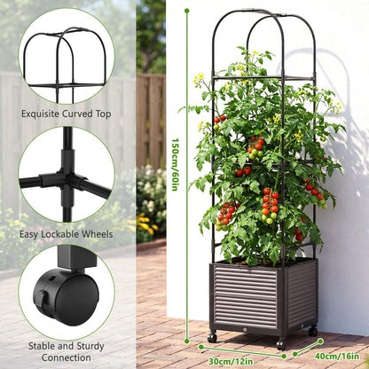 DoCred 60" H Raised Garden Bed Planter Box with Wheels, 2 Pack Tomato Cage Planter Raised Garden Bed with Trellis for Climbing Vegetables Plants Tomato Cage, Indoor Outdoor Use