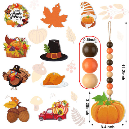 Bucherry 10 Pcs Thanksgiving Wooden Bead Ornaments Fall Wood Bead Hanging Decorations Pumpkin Maple Leaf Turkey Gnome Beaded Garland Decor for Autumn Harvest Party Farmhouse Tiered Tray Ornaments