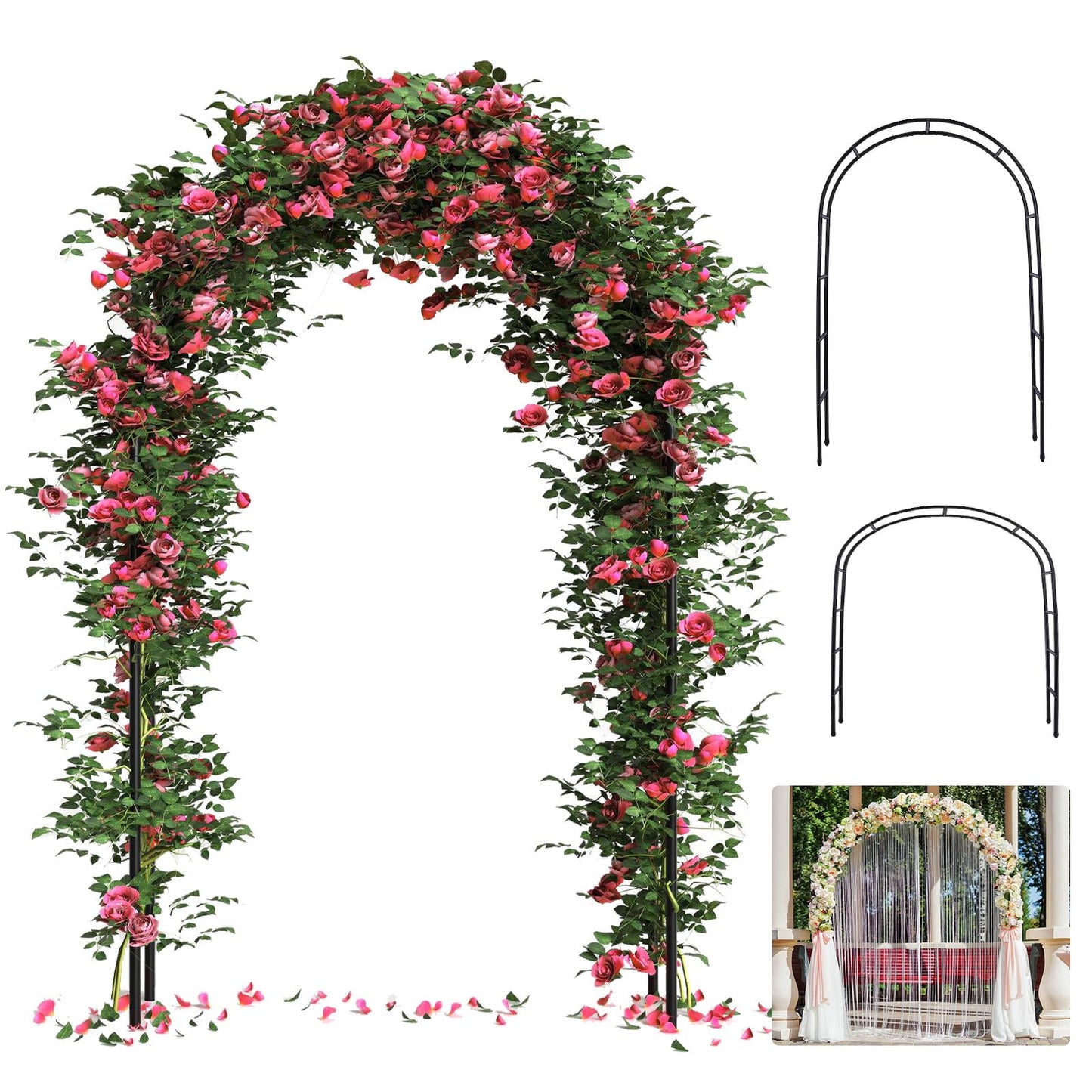 Thickened Tube Garden Arch Trellis, 4.6 * 7.8 or 6.4 * 7.5Ft, Metal Archway Arbor Stable Outdoor Garden Trellis for Climbing Plants, Party Wedding Arch Decoration