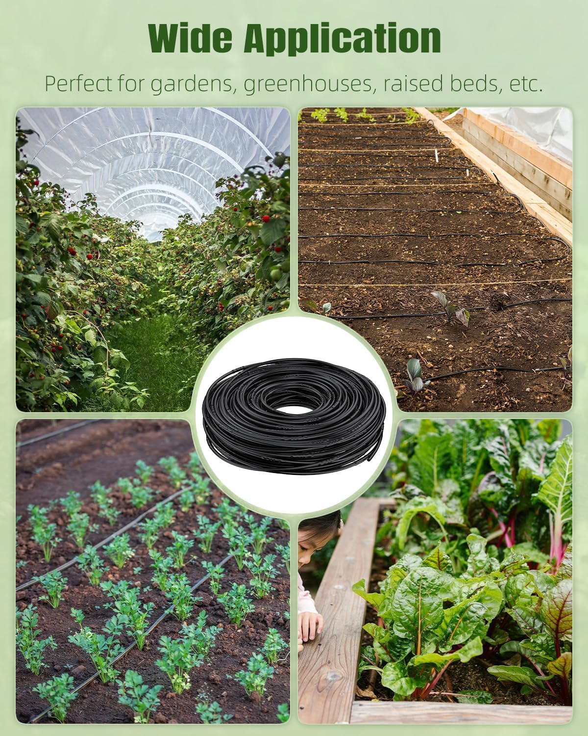 Pawfly 200 ft. 1/4" PE Irrigation Dripline Tubing, Black Polyethylene Distribution Line, Quick-Connect Compatible Drip Hose for Small Garden & Potted Plants