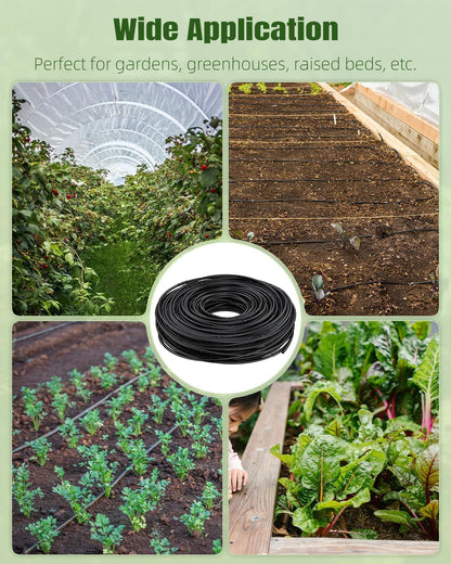 Pawfly 200 ft. 1/4" PE Irrigation Dripline Tubing, Black Polyethylene Distribution Line, Quick-Connect Compatible Drip Hose for Small Garden & Potted Plants