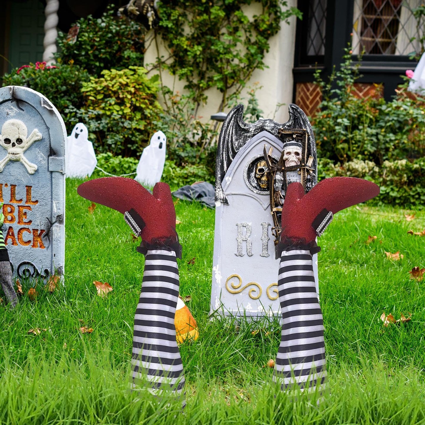Halloween Witch Legs Yard Stakes 2 Pack 18.5 inch Wicked Witch Legs Halloween Decorations Halloween Witch Legs Props for Lawn Front Door Haunted House Decor