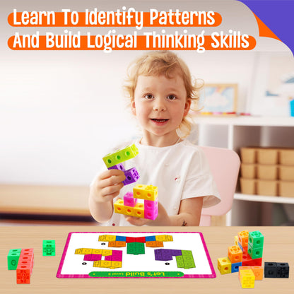 Math Linking Cubes, 100 Math Cube Manipulatives with 30 Learning Activities plus 192 Reusable Stickers, Number Counting Blocks Snap Linking Math Counters, Fun & Educational Pre-K Counting Blocks