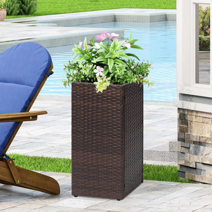 SUNNYPARK 2 Pack Tall Planters for Outdoor Plants Rattan Modern Tall Square Planter Box with Removable Liners Indoor Outdoor Porch Patio Flower Pot (12’’ x 12’’ x 24’’)