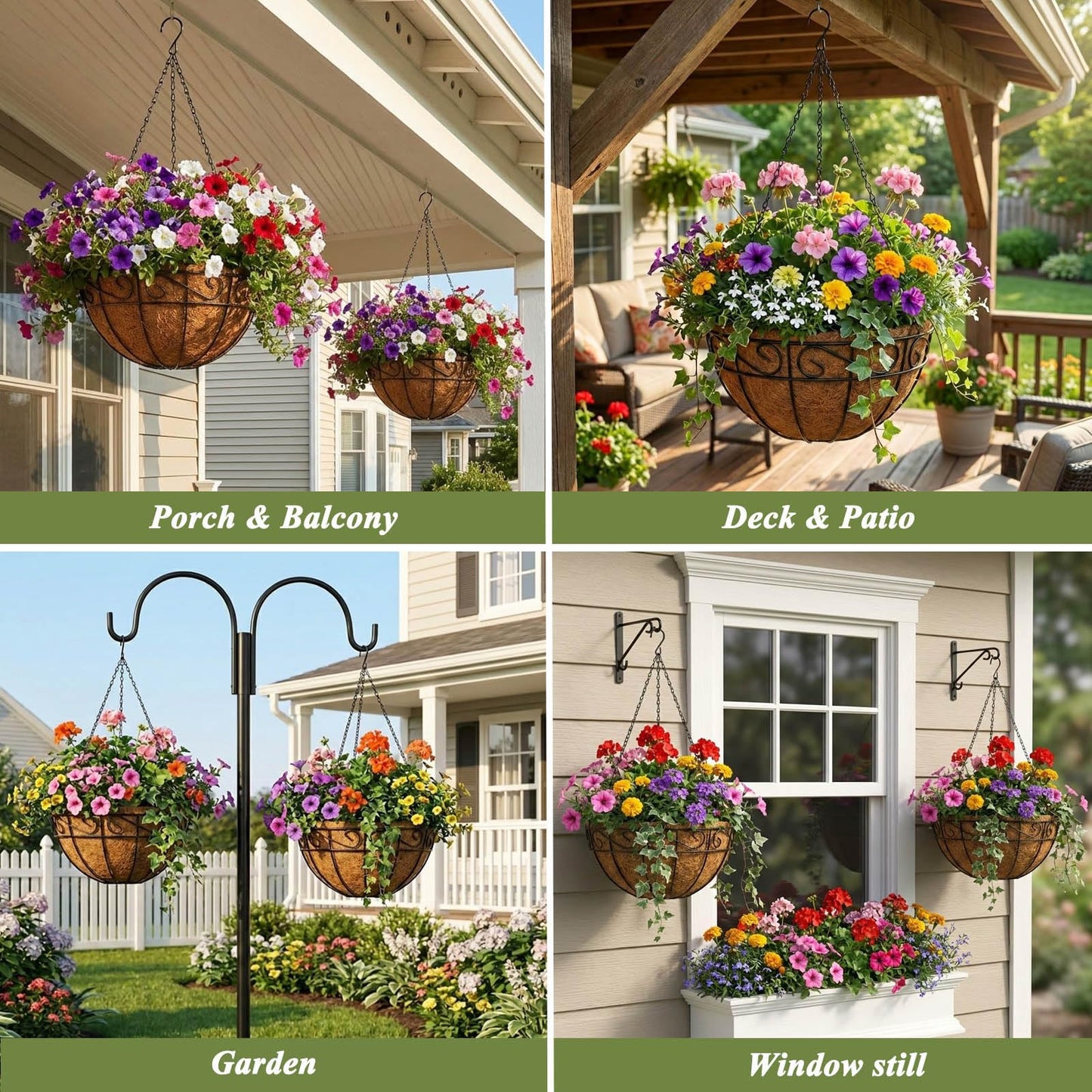 HZXXJCO 2 Pack Hanging Baskets for Plants Outdoor 14 Inch Metal Hanging Planters with Coco Coir Liner, Round Hanging Flower Pots for Home Garden Patio Balcony Porch