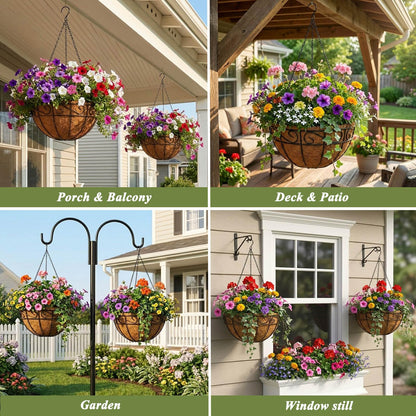 HZXXJCO 2 Pack Hanging Baskets for Plants Outdoor 14 Inch Metal Hanging Planters with Coco Coir Liner, Round Hanging Flower Pots for Home Garden Patio Balcony Porch