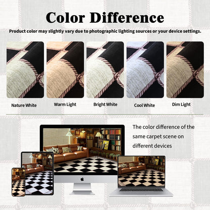 Yinhua Checkered 5x7 Area Rugs Black Farmhouse Washable Area Rug for Living Room Non Slip Soft Faux Wool Distressed Rugs for Bedroom, Classic Checkerboard Throw Rug for Nursery Office Playroom