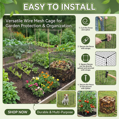 Shimeyao 6 Set Garden Plant Protectors from Animals 12'' x 12'' Metal Wire Protectors Cage with Stakes, Metal Mesh and Detachable Covers Wire Cloche for Keeping Bunny Chicken Out, Garden Protection