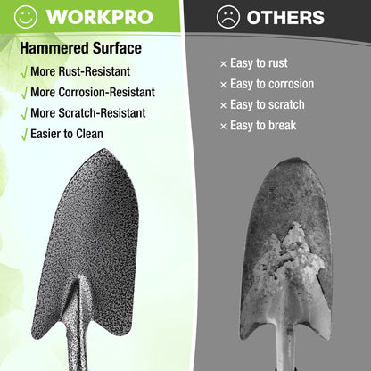 WORKPRO 6-Piece Garden Tool Set, Heavy Duty Gardening Hand Tools with Soft Rubber Handle, Including Trowel, Rakes, 2-in-1 Hoe and Crack Weeder, Ideal Gardening Gifts for Men and Women