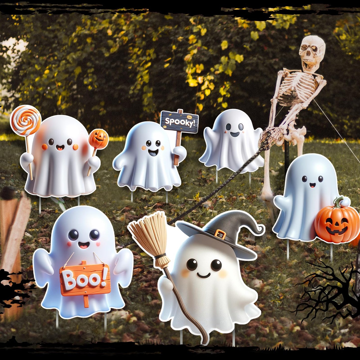 DoubleFill 6 Pcs Halloween Ghost Yard Signs Lawn Outdoor Decorations 3D Ghost Yard Stakes for Halloween Home Front Yard Garden Party Supplies(Classic)