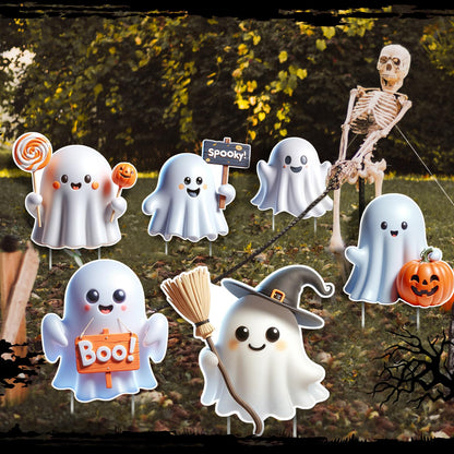 DoubleFill 6 Pcs Halloween Ghost Yard Signs Lawn Outdoor Decorations 3D Ghost Yard Stakes for Halloween Home Front Yard Garden Party Supplies(Classic)