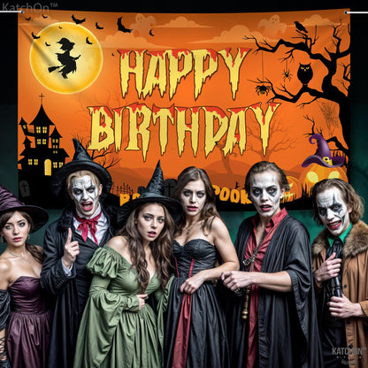 KatchOn, Halloween Happy Birthday Banner - XtraLarge, 72x44 Inch | Spooky Halloween Banner for halloween Birthday Party Decorations | Happy Birthday Backdrop, birthday Decorations Indoor
