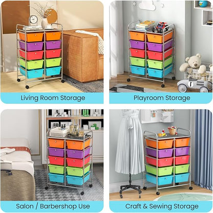 Giantex 10 Drawers Rolling Cart, Classroom Organizers, Storage Cart with Wheels, for Teacher Office Home School Supplies Tool Craft Art Paper, Rainbow Color
