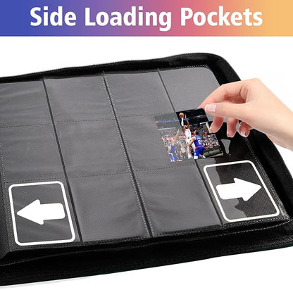 12 Pocket Card Binder, 720 Pockets PU Leather Zipper Trading Card Collection Album, Side-Loading Card Storage Folders for MTG, TCG, Game/Sport Crads (White, 12 Pockets)