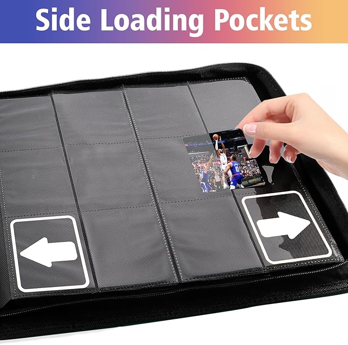 12 Pocket Card Binder, 720 Pockets PU Leather Zipper Trading Card Collection Album, Side-Loading Card Storage Folders for MTG, TCG, Game/Sport Crads (Grey, 12 Pockets)